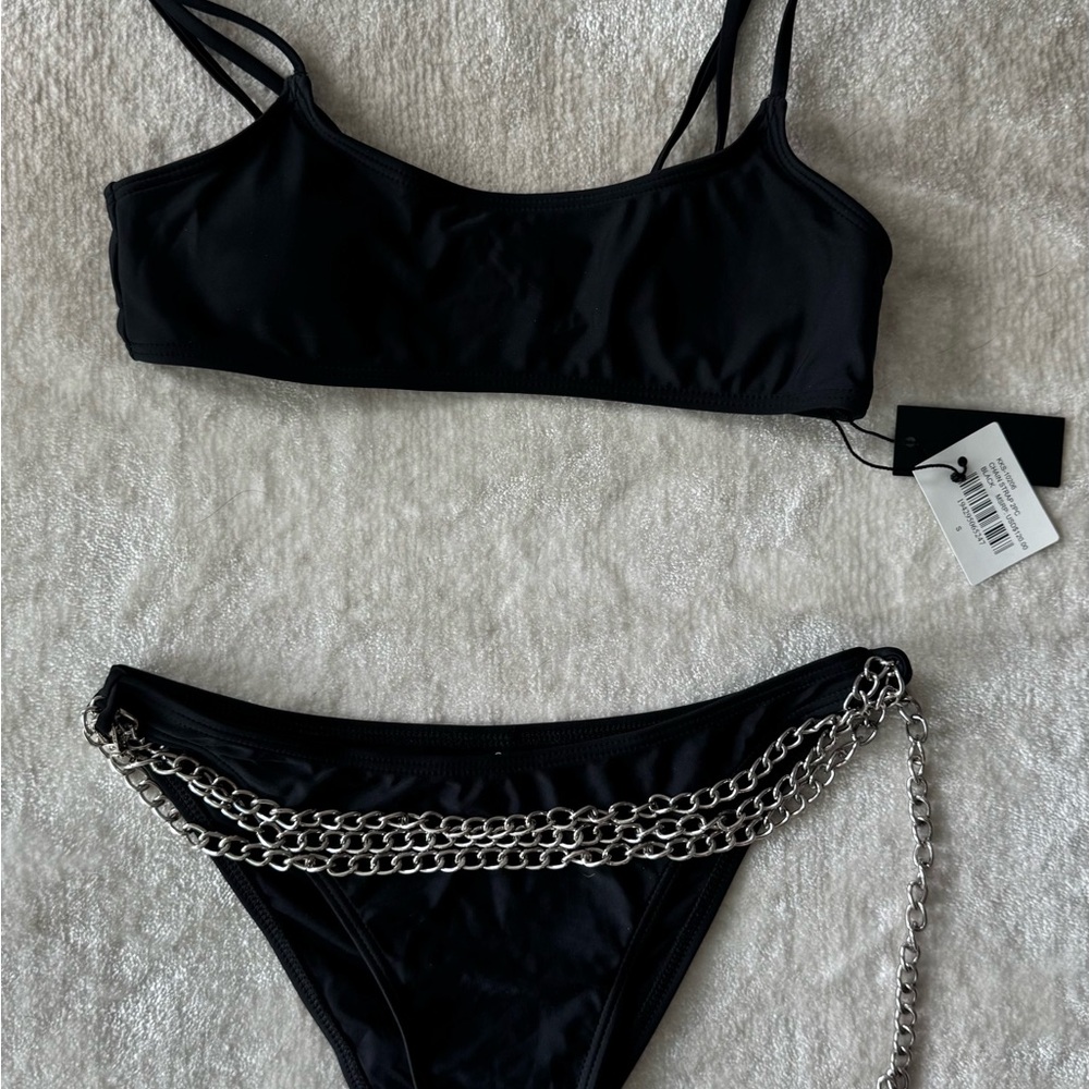 Kendall & Kylie Black Bikini Set with Silver Chain Accent
